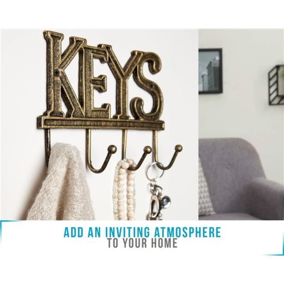 KeyHolder for Wall-Cast Iron Decorative Farmhouse Rustic WallMount Key Organizer - Picture 4 of 7